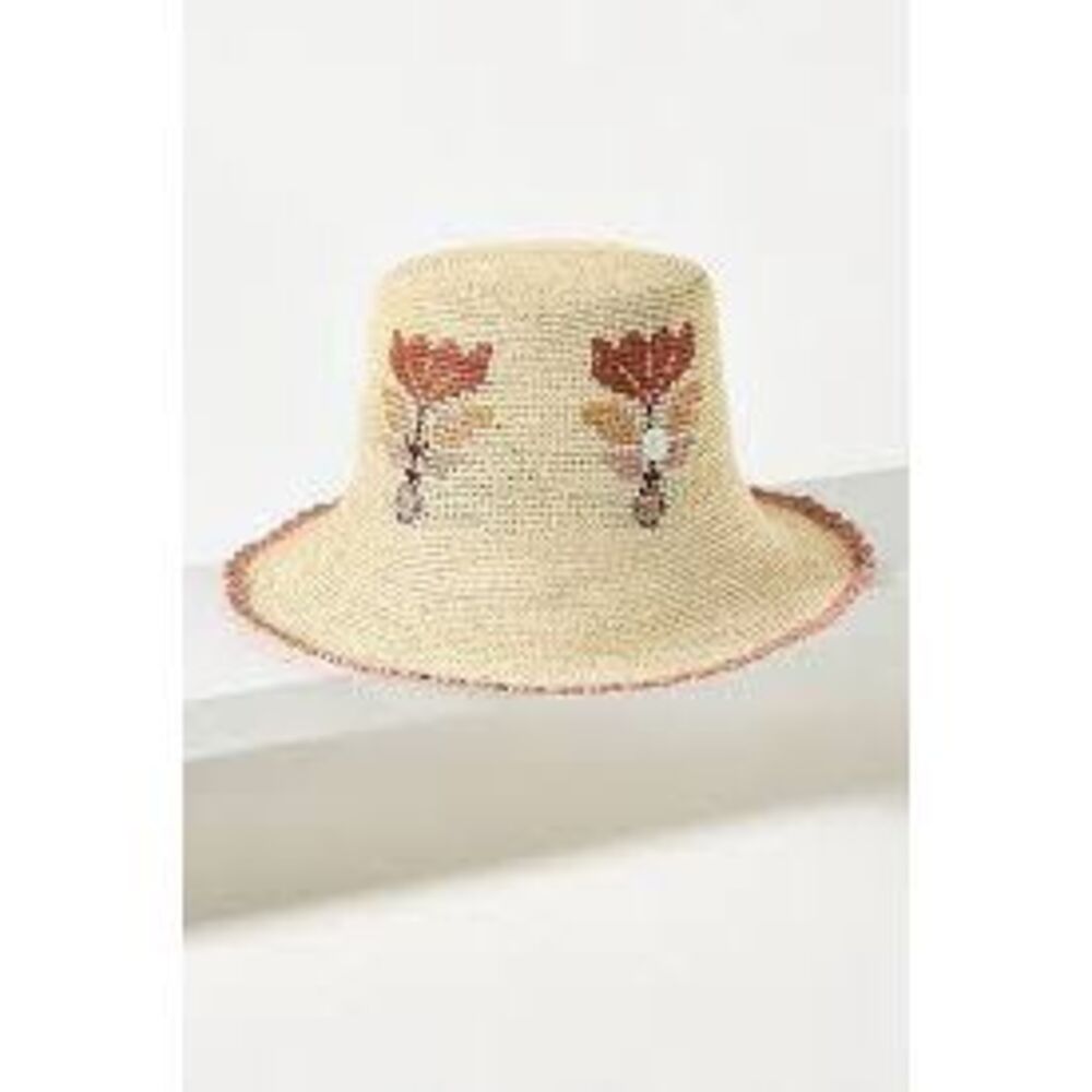 Anthropologie by Freya Fleur Floral Straw Bucket Hat - Picture 8 of 8